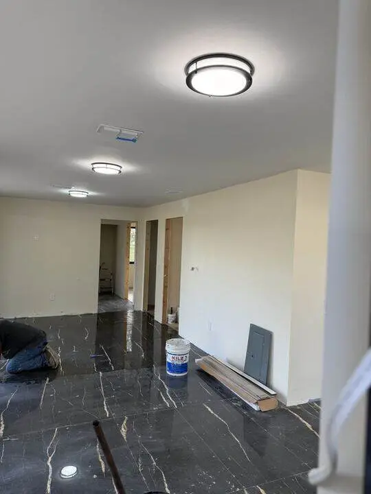 Finished tile floor in a hallway